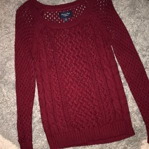 AE CABLE KNIT SWEATER - DEEP RED